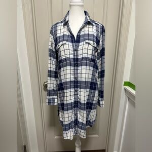 American Eagle Outfitters Navy and White Plaid Shirt Dress